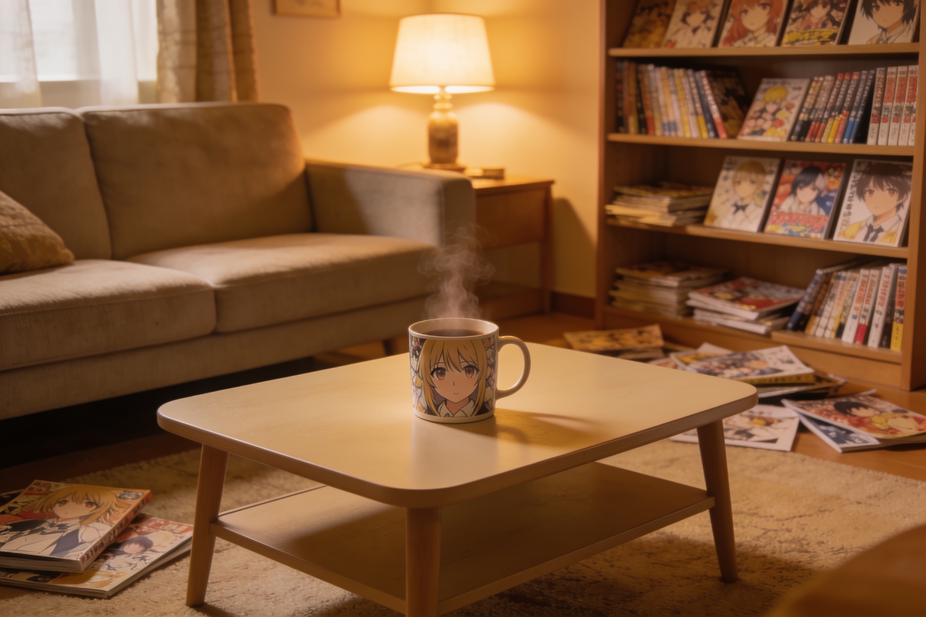 都市情感漫画封面温暖色调室内场景