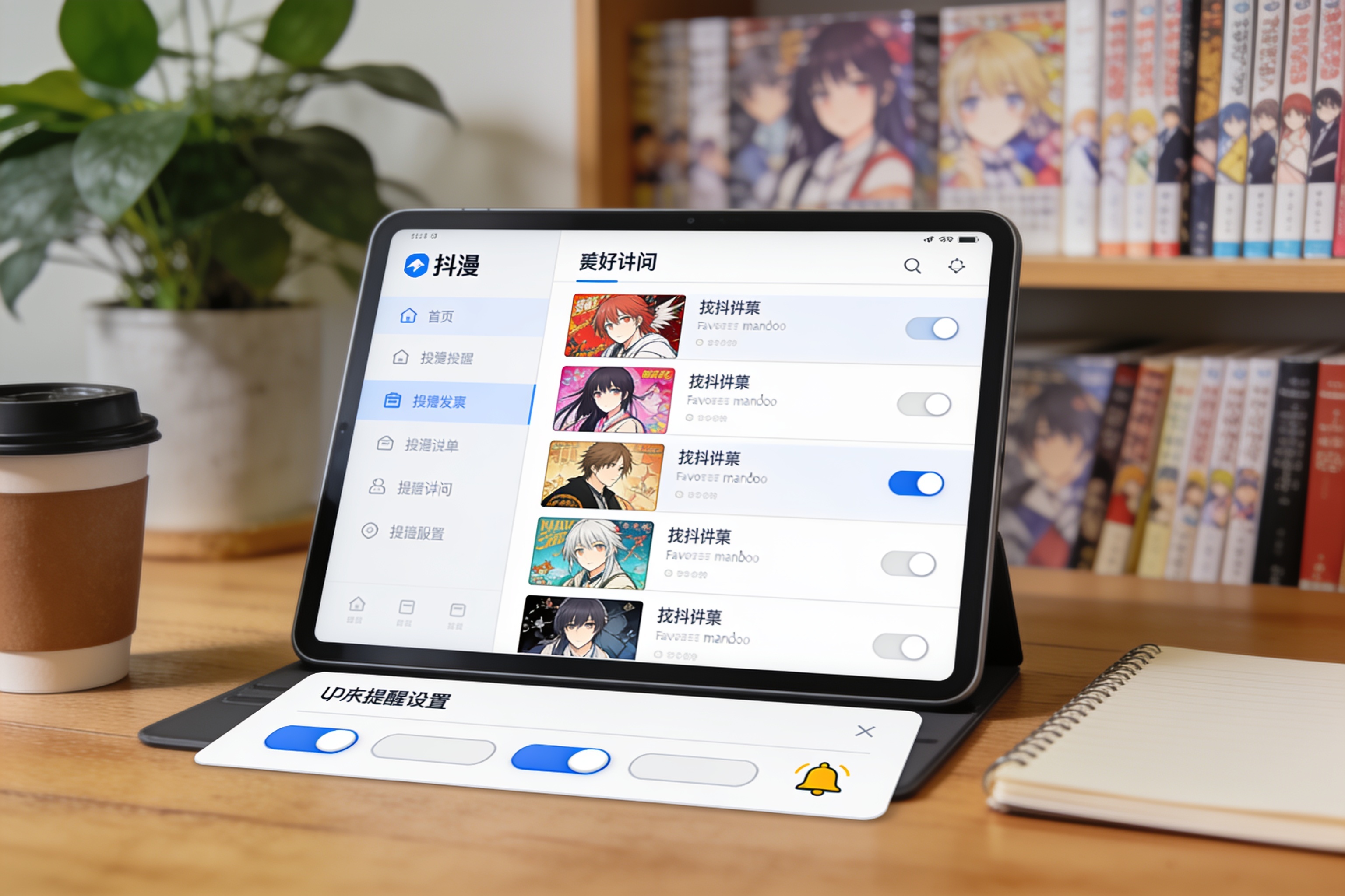 抖漫订阅界面展示收藏的漫画列表和更新提醒设置